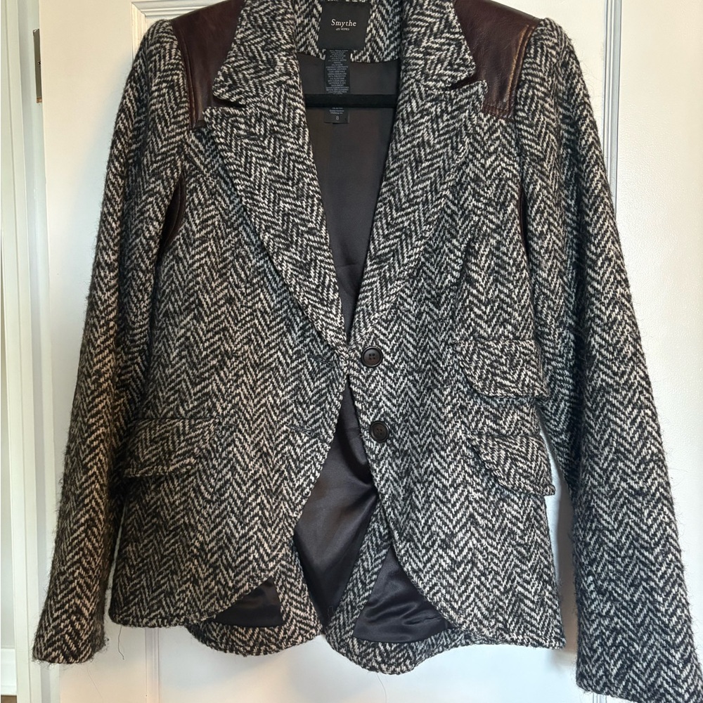 Smythe Herringbone Blazer with Leather Accents
